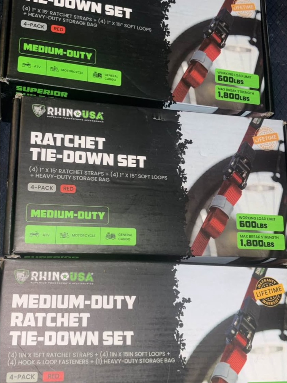 Rhino USA Medium-Duty Red Ratchet Tie-Down Set - 4-Pack